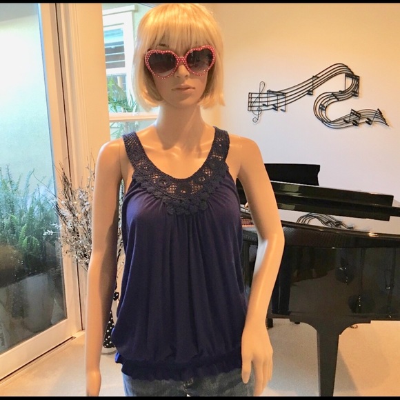 Kenar Royal Blue Knit Detail Tank - Picture 1 of 5